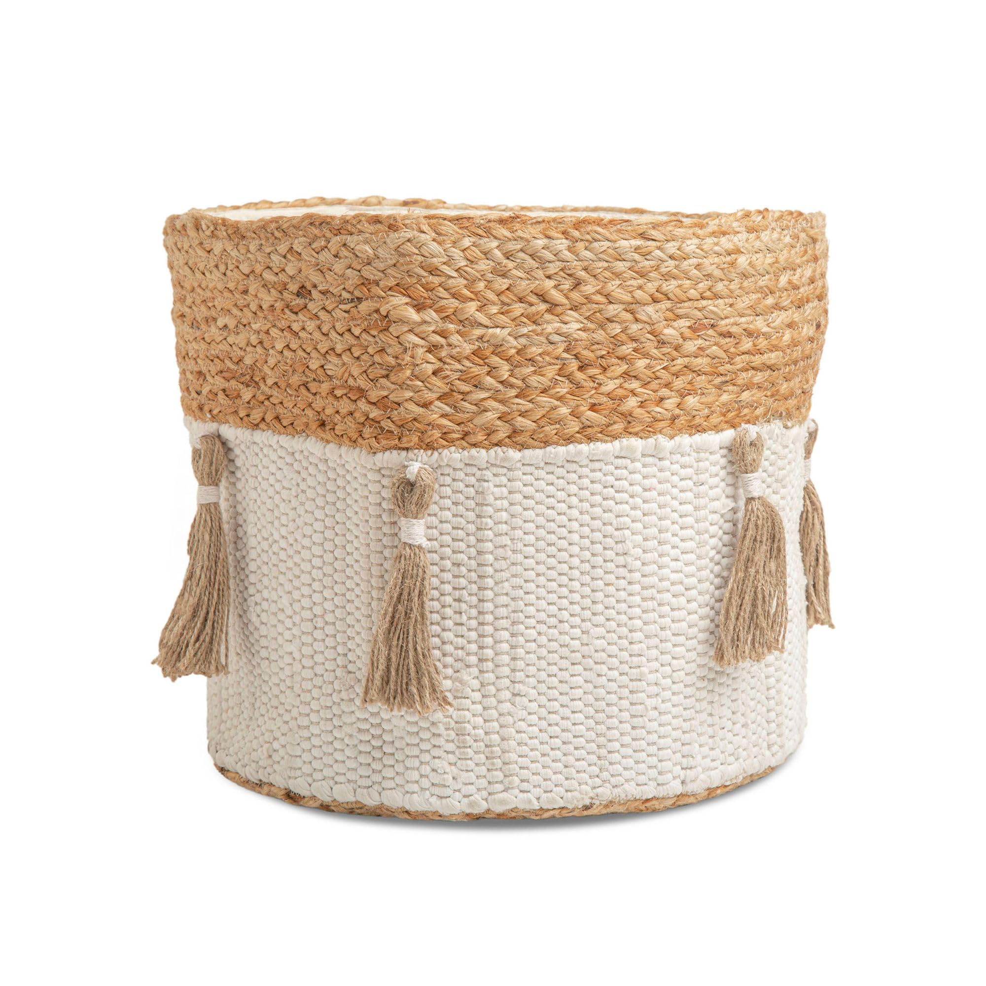Crane Baby Fabric Round Nursery Storage Basket, Cotton & Jute