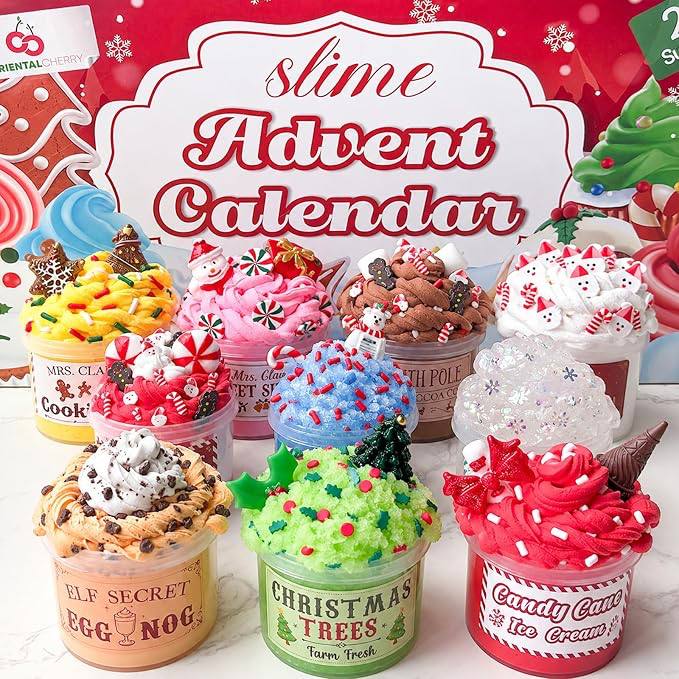 Advent Calendar 2026-24 Days of Slime and Charms Kit - Christmas Kids Gifts 10 Slime Pots & 19 Mix-Ins, Christmas Countd
