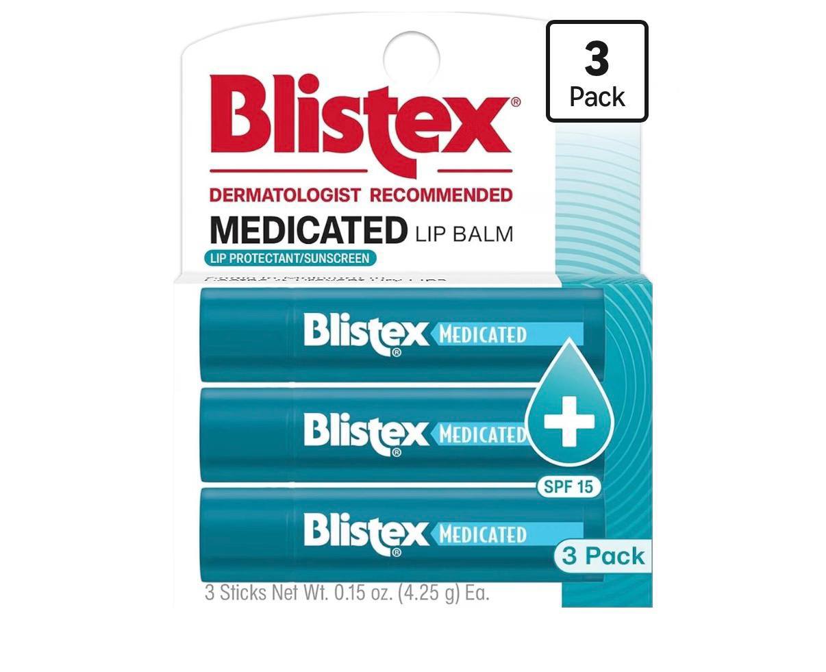 Blistex Medicated Lip Balm SPF 15, 24 Hr Moisture, 0.15 oz, 3 Count