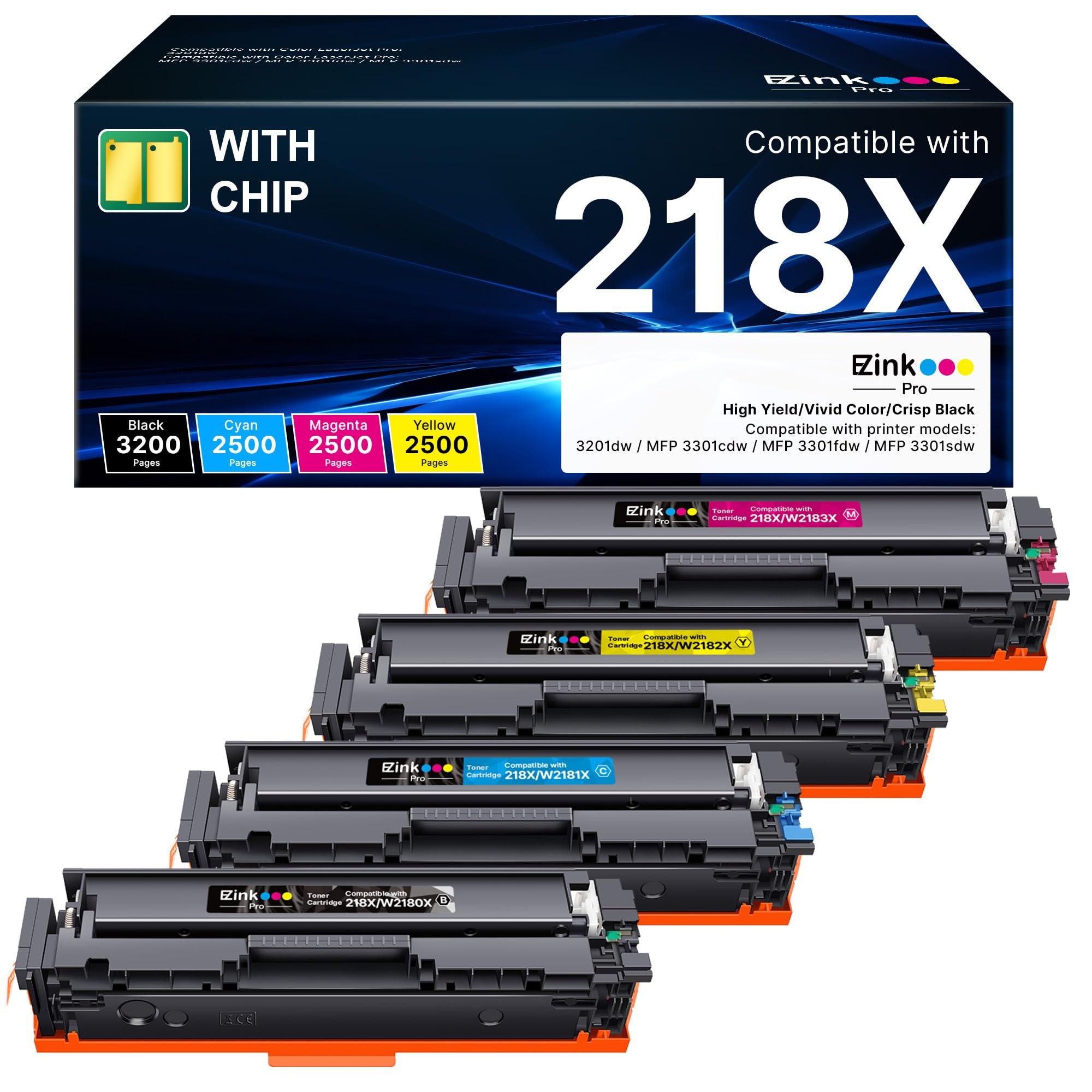 Compatible HP 218X Toner Cartridges 4 Pack with Chip for HP Color LaserJet pro MFP