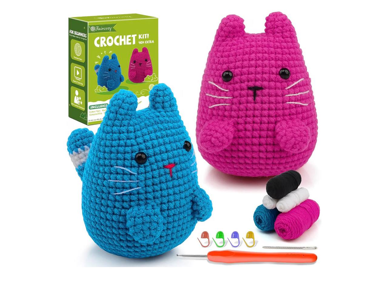 Faircosy Crochet Kit for Beginners Crocheting: Crochet Animal Kits for Kids & Adults - Learn to Knitting Cat Amigurumi S