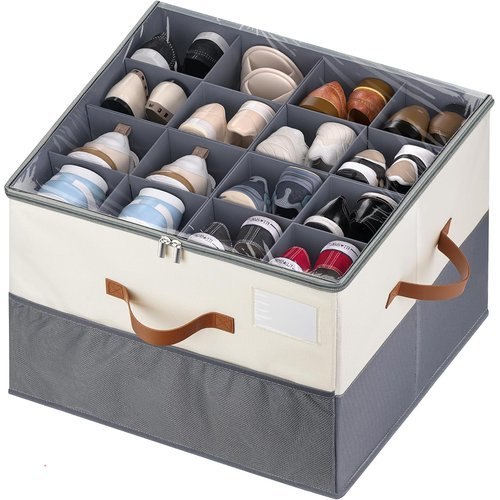 Shoe Organizer for Closet, Adjustable Storage Box Holds 16 Pairs