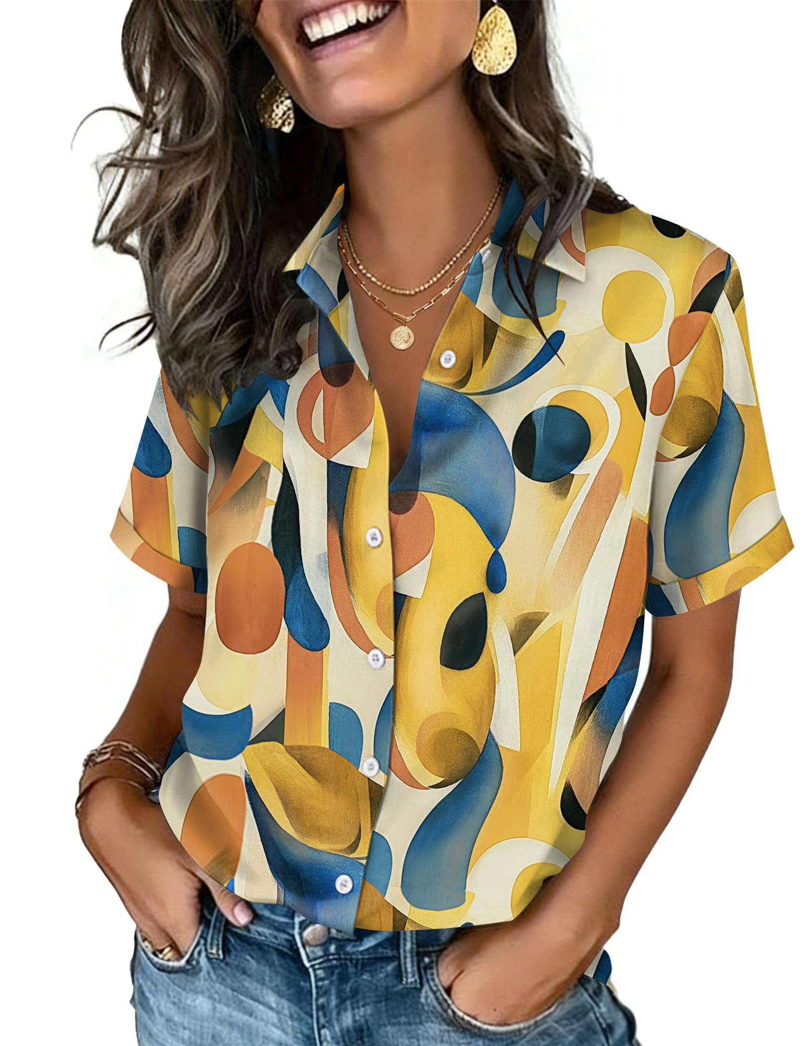 Zeagoo Ladies Tops and Blouses Short Sleeve Shirts Button Down Cute Clothes