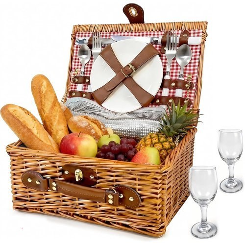 Picnic Basket for 2 with Insulated Cooler Compartment