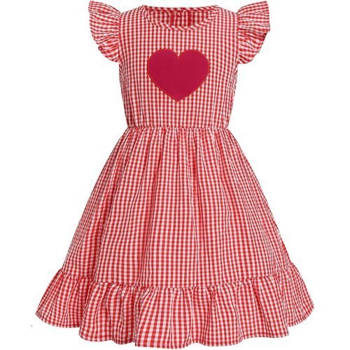 IMEKIS Toddler Kids Girls Back to School Dress Ruffle Sleeve Plaid