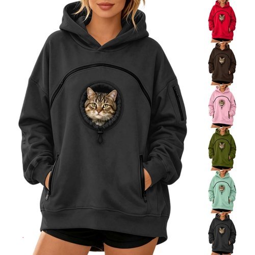 Cat Hoodie with Pouch Oversized Dog Carrier Sweatshirts with Zipper