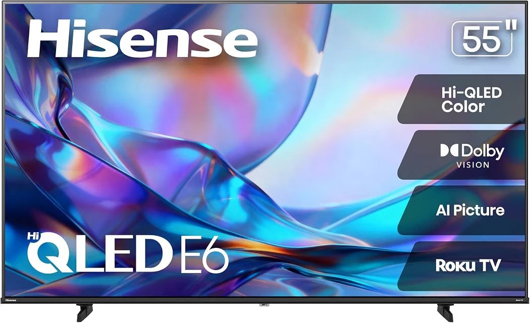 Hisense 55" Class E6SR Series Hi-QLED 4K UHD Smart Roku TV (55E6SR, 2026 Model) - Dolby Vision, Game Mode Plus, VRR, ALL
