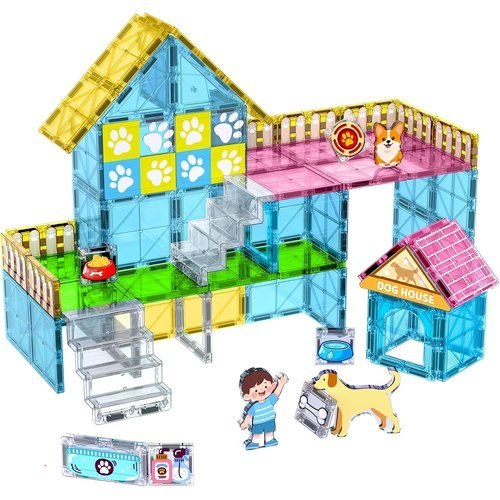 Magnetic Tiles for Kids Ages 4-8, 50 PCS Puppy House Dogs Christmas