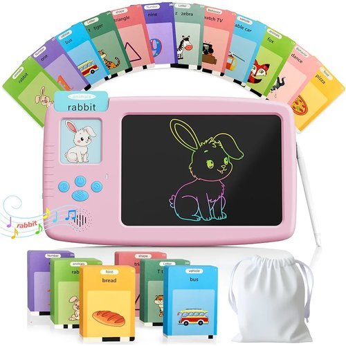 ZONSTVYS Flash Cards for Toddlers 1-3: 2-in-1 LCD Writing Board, Pink