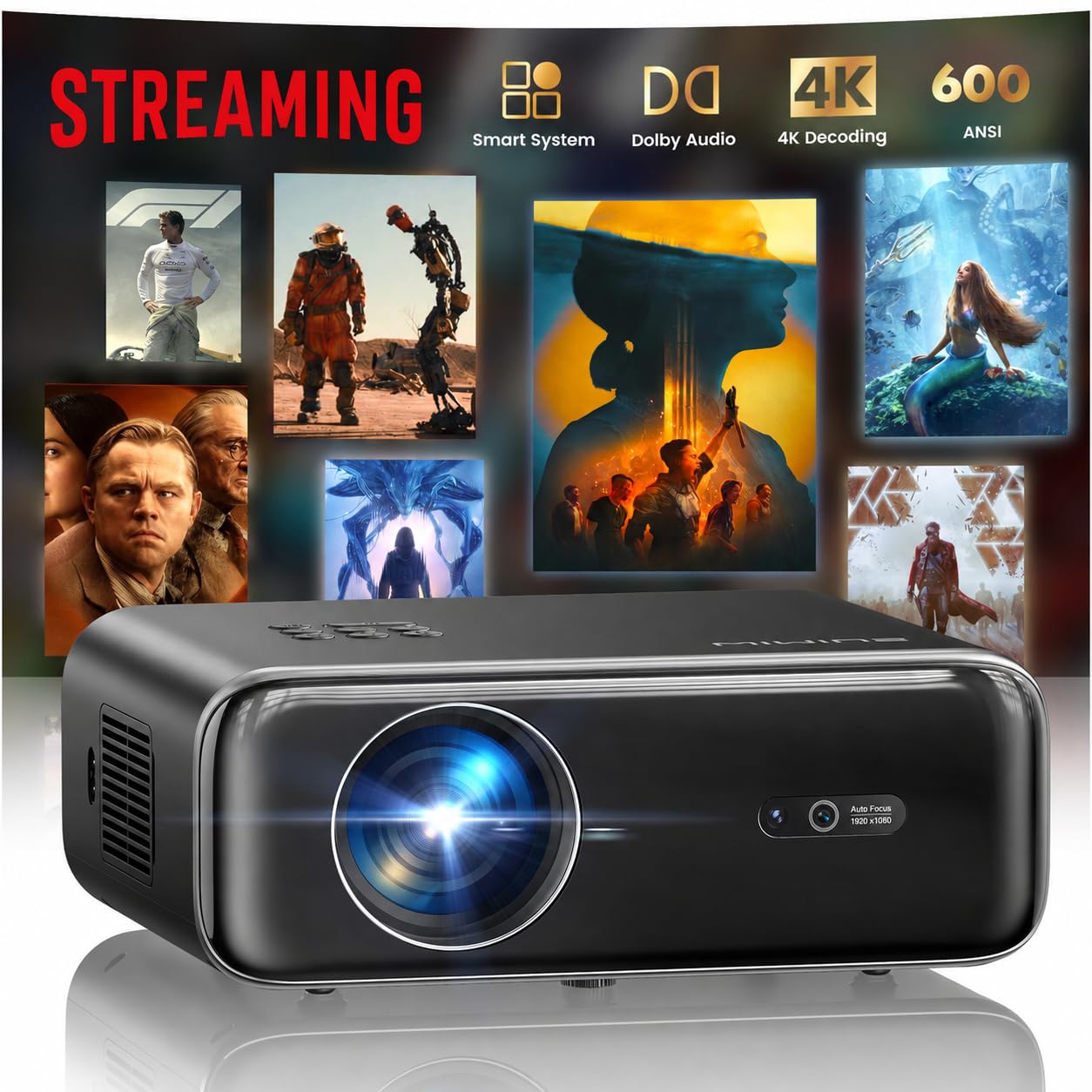 [Built-in Apps/4K Support] Smart Outdoor Projector with WiFi and Bluetooth