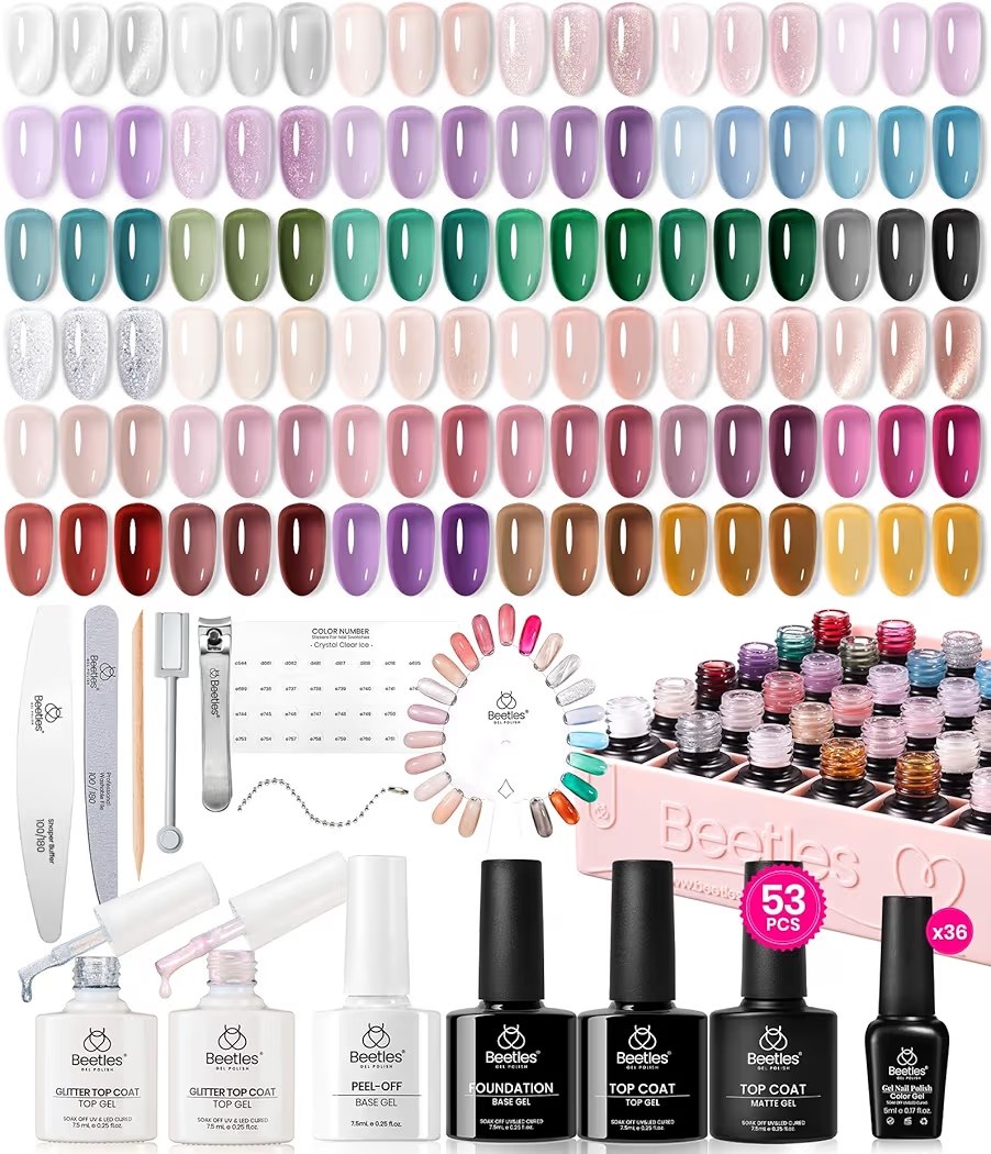 Beetles Jelly Gel Nail Polish Set, 53PCS 36 Colors Crystal Ice Gel Polish