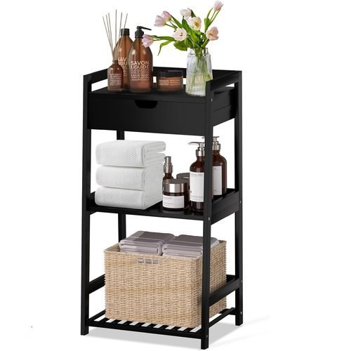 POXAKA 3 Tier Bamboo Bathroom Shelves with Drawer