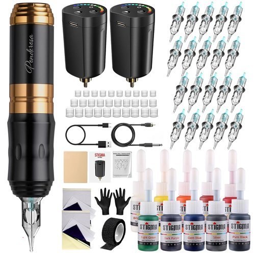 STIGMA Wireless Tattoo Gun Kit Complete Set, Tattoo Pen with 2 Batteries