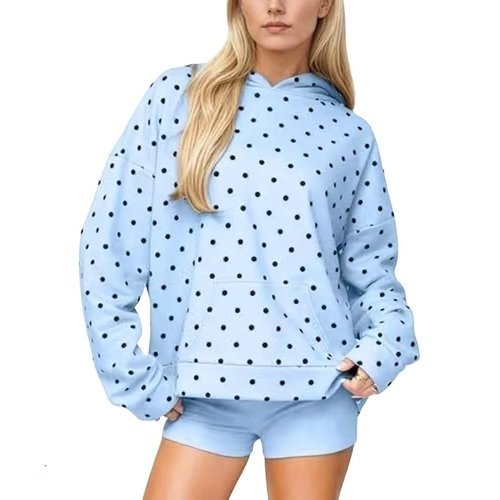 Polka Dot Sweatshirt Women Crew Neck Oversized Hoodie Y2K Fall Sweatshirts