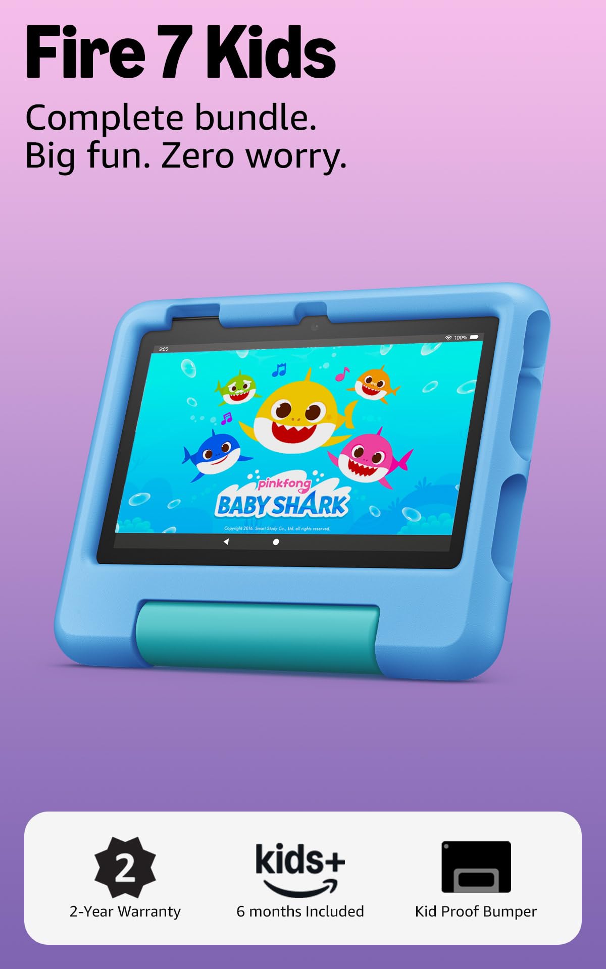Amazon Fire 7 Kids tablet, ages 3-7. Top-selling 7" kids tablet on Amazon. Includes