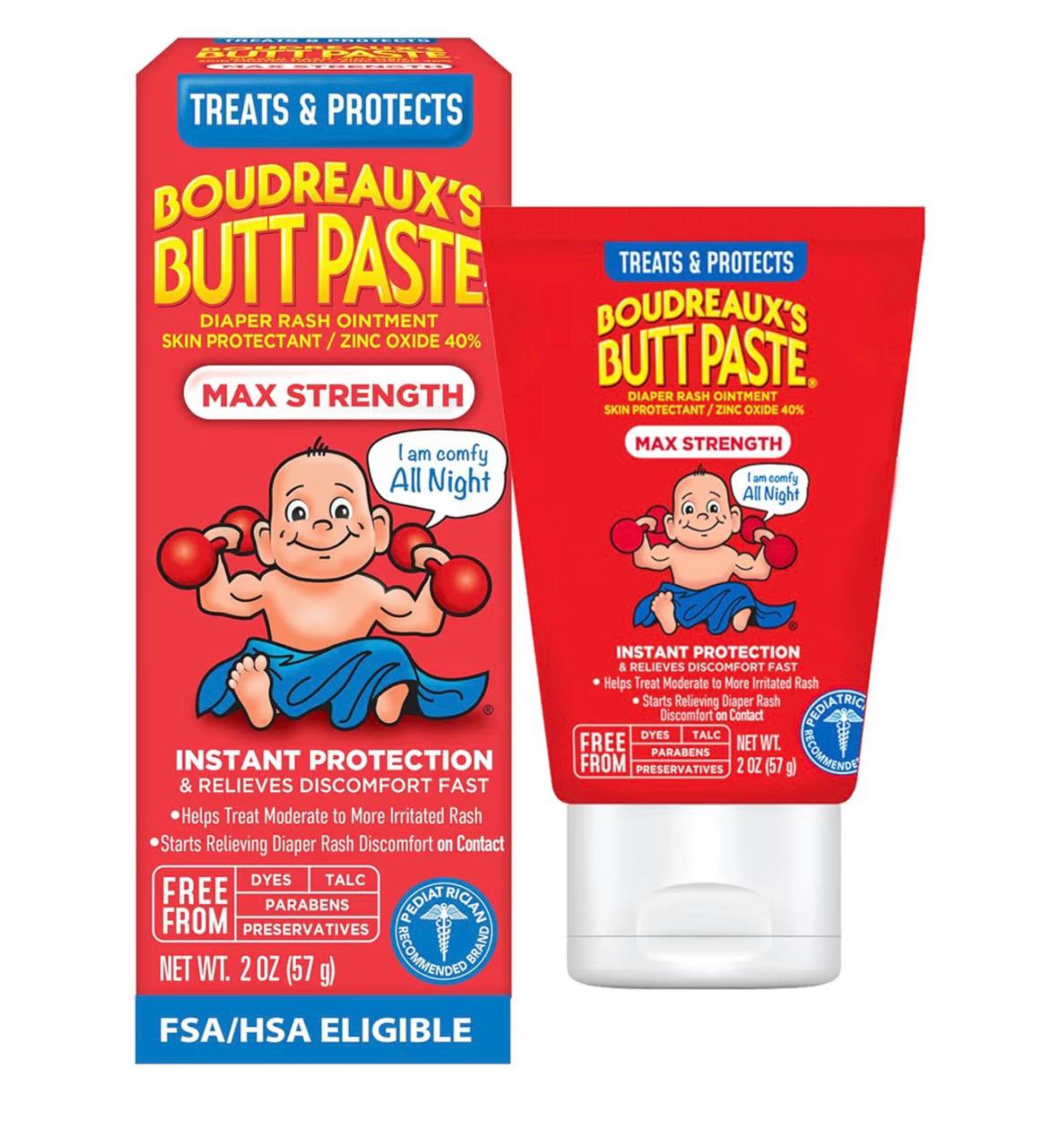 Boudreaux’s Butt Paste Maximum Strength Diaper Rash Cream, 2 Oz