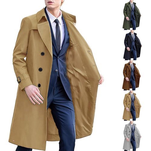 YRAETENM Mens Trench Coat Classic Lapel Long Jackets Fall Winter