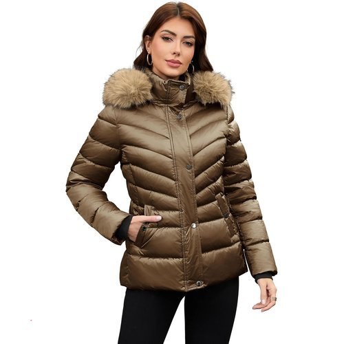 PAPILLON D'OR WEAR YOUR WINGS Women's Shiny Puffer Coat with Detachable Faux