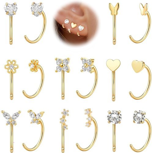 Chihayafuji 14K Gold Huggie Half Hoop Earrings Cartilage Helix Open Backless