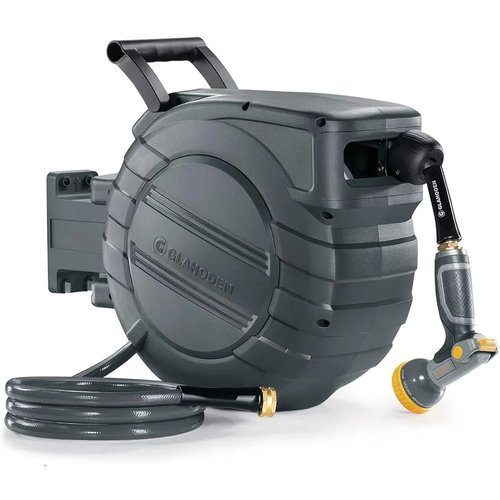 GLAHODEN 1/2 in x 100 ft Retractable Garden Hose Reel with Automatic Rewind