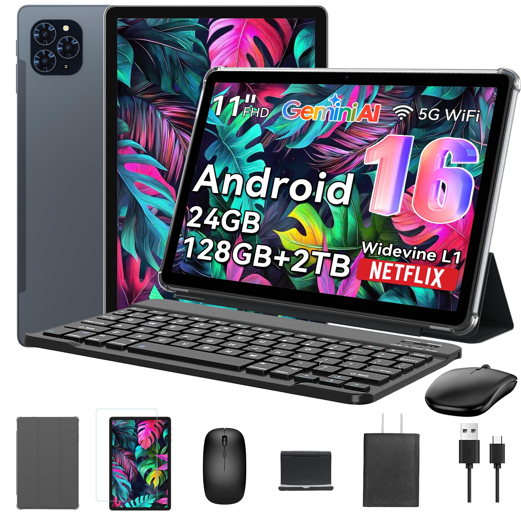 Tablet, 11 Inch Android 16 Tablets with Keyboard Gemini AI 3.5